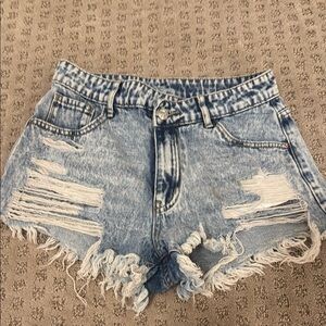 Distressed Denim Blue Shorts
